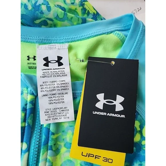 Under Armour Shadow Cheetah Paddleboard Swimsuit Girls 16 Blue Long Sleeve NEW - Picture 3 of 6